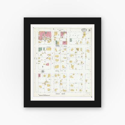 Old map wall art mockup — black gallery frame with white mat — Sanborn Fire Insurance Map from Fairfield, Wayne County, Illinois (1901), Sheet #0003