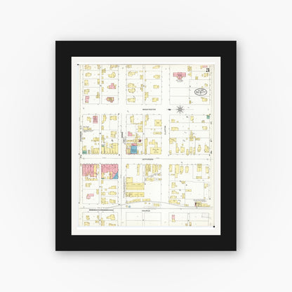 Old map wall art mockup — black gallery frame with white mat — Sanborn Fire Insurance Map from De Witt, Clinton County, Iowa (1905), Sheet #0003