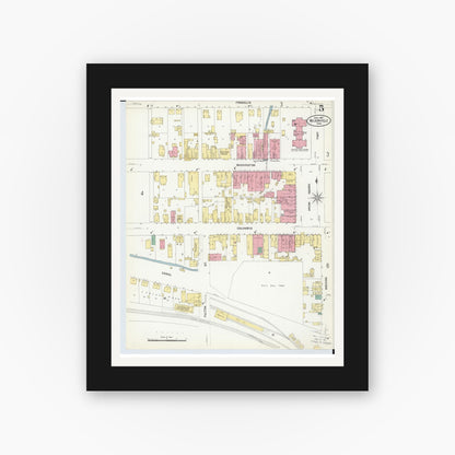 Old map wall art mockup — black gallery frame with white mat — Sanborn Fire Insurance Map from Nelsonville, Athens County, Ohio (1907), Sheet #0005