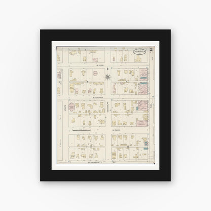 Old map wall art mockup — black gallery frame with white mat — Sanborn Fire Insurance Map from Champaign, Champaign County, Illinois (1887), Sheet #0002