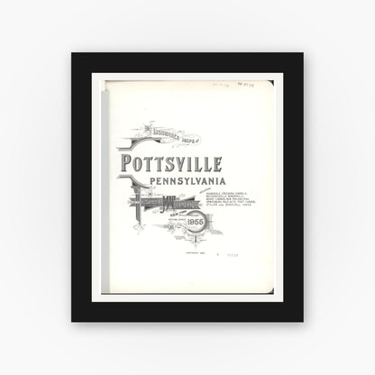 Old map wall art mockup — black gallery frame with white mat — Sanborn Fire Insurance Map from Pottsville, Schuylkill County, Pennsylvania (1955), Sheet #0001