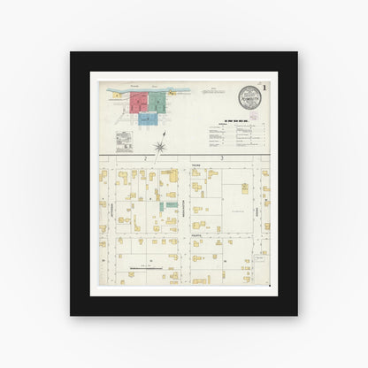 Old map wall art mockup — black gallery frame with white mat — Sanborn Fire Insurance Map from Plymouth, Washington County, North Carolina (1905) - Complete Map Set