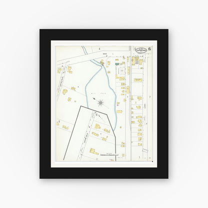 Old map wall art mockup — black gallery frame with white mat — Sanborn Fire Insurance Map from Eatontown, Monmouth County, New Jersey (1909), Sheet #0006