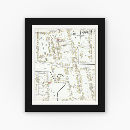 Old map wall art mockup — black gallery frame with white mat — Sanborn Fire Insurance Map from Goldsboro, Wayne County, North Carolina (1918), Sheet #0020