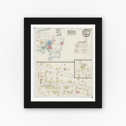 Old map wall art mockup — black gallery frame with white mat — Sanborn Fire Insurance Map from Athens, Athens County, Ohio (1895) - Complete Map Set