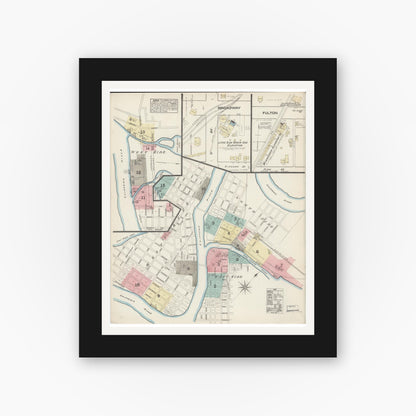Old map wall art mockup — black gallery frame with white mat — Sanborn Fire Insurance Map from Eau Claire, Eau Claire County, Wisconsin (1883) - Complete Map Set
