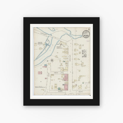 Old map wall art mockup — black gallery frame with white mat — Sanborn Fire Insurance Map from Belmont, Allegany County, New York (1886) - Complete Map Set