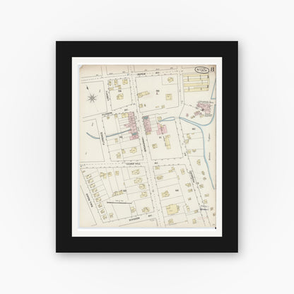 Old map wall art mockup — black gallery frame with white mat — Sanborn Fire Insurance Map from Nyack, Rockland County, New York. (1887), Sheet #0008