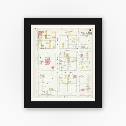 Old map wall art mockup — black gallery frame with white mat — Sanborn Fire Insurance Map from Little Falls, Morrison County, Minnesota (1902), Sheet #0005