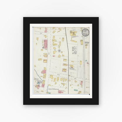 Old map wall art mockup — black gallery frame with white mat — Sanborn Fire Insurance Map from Madison, Lake County, Ohio (1898), Sheet #0001