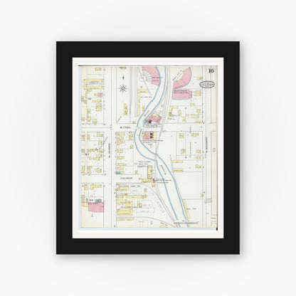 Old map wall art mockup — black gallery frame with white mat — Sanborn Fire Insurance Map from Jackson, Jackson County, Michigan (1893), Sheet #0016