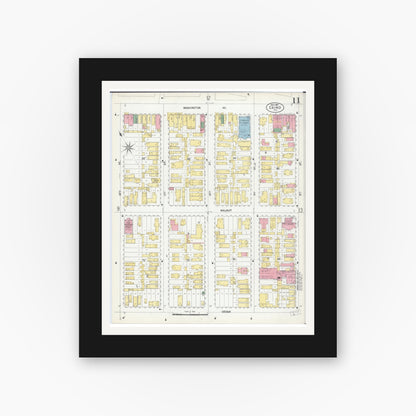Old map wall art mockup — black gallery frame with white mat — Sanborn Fire Insurance Map from Cairo, Alexander County, Illinois (1901), Sheet #0011