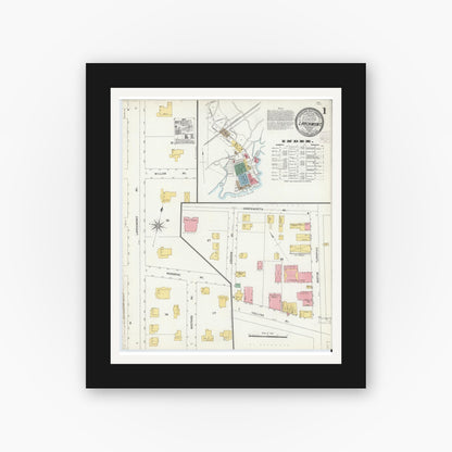 Old map wall art mockup — black gallery frame with white mat — Sanborn Fire Insurance Map from Larchmont, Westchester County, New York (1904) - Complete Map Set