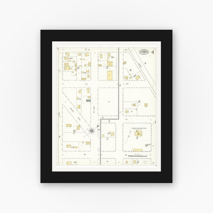 Old map wall art mockup — black gallery frame with white mat — Sanborn Fire Insurance Map from Livermore, Alameda County, California (1907), Sheet #0004