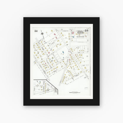 Old map wall art mockup — black gallery frame with white mat — Sanborn Fire Insurance Map from Ridgewood, Bergen County, New Jersey (1928), Sheet #0024