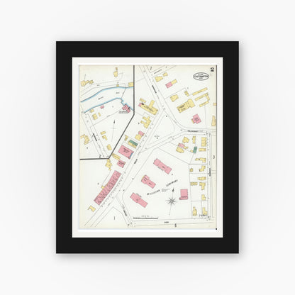 Old map wall art mockup — black gallery frame with white mat — Sanborn Fire Insurance Map from East Hampton, Hampshire County, Massachusetts (1902), Sheet #0002