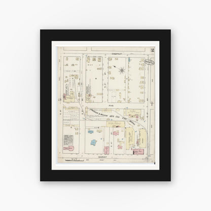 Old map wall art mockup — black gallery frame with white mat — Sanborn Fire Insurance Map from Berwick, Columbia County, Pennsylvania (1884), Sheet #0002