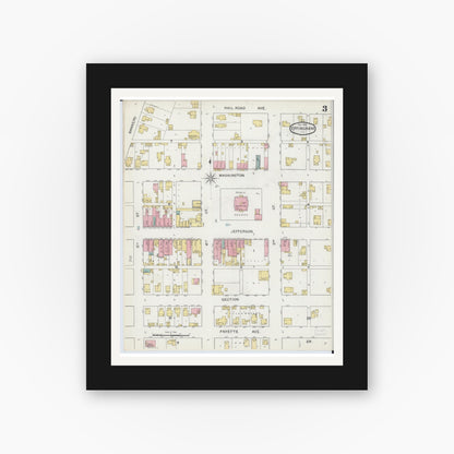 Old map wall art mockup — black gallery frame with white mat — Sanborn Fire Insurance Map from Effingham, Effingham County, Illinois (1893), Sheet #0003