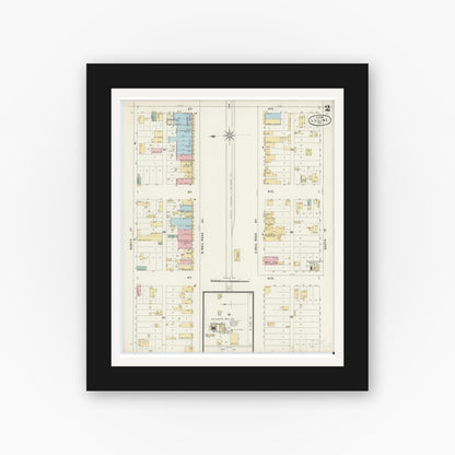 Old map wall art mockup — black gallery frame with white mat — Sanborn Fire Insurance Map from Luling, Caldwell County, Texas (1896), Sheet #0002