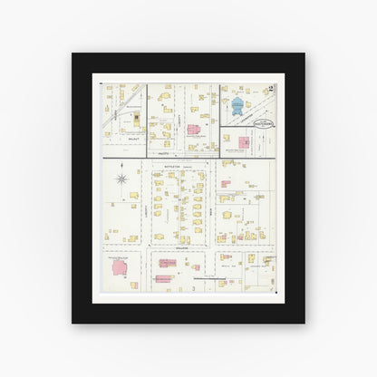 Old map wall art mockup — black gallery frame with white mat — Sanborn Fire Insurance Map from Independence, Jackson County, Missouri (1898), Sheet #0002