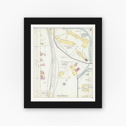 Old map wall art mockup — black gallery frame with white mat — Sanborn Fire Insurance Map from Phillips, Price County, Wisconsin (1895), Sheet #0003