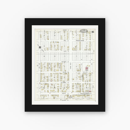 Old map wall art mockup — black gallery frame with white mat — Sanborn Fire Insurance Map from Port Arthur, Jefferson County, Texas (1918), Sheet #0016
