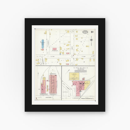 Old map wall art mockup — black gallery frame with white mat — Sanborn Fire Insurance Map from Morris, Grundy County, Illinois (1916), Sheet #0010