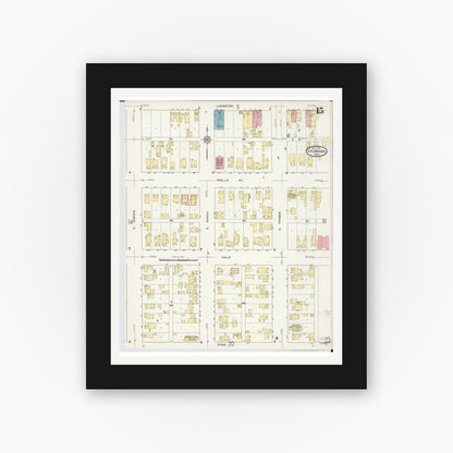 Old map wall art mockup — black gallery frame with white mat — Sanborn Fire Insurance Map from Escanaba, Delta County, Michigan (1913), Sheet #0015