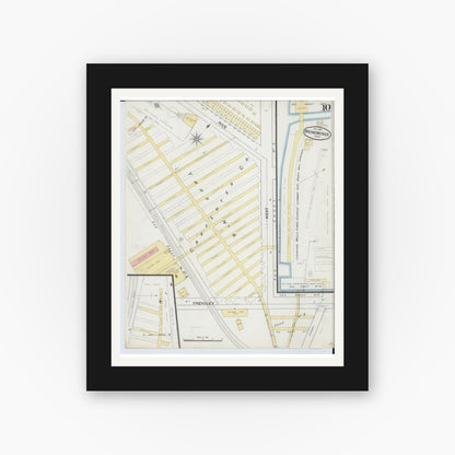 Old map wall art mockup — black gallery frame with white mat — Sanborn Fire Insurance Map from Menominee, Menominee County, Michigan (1887), Sheet #0010