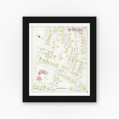 Old map wall art mockup — black gallery frame with white mat — Sanborn Fire Insurance Map from Lorain, Lorain County, Ohio (1910), Sheet #0007