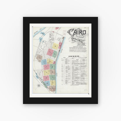 Old map wall art mockup — black gallery frame with white mat — Sanborn Fire Insurance Map from Cairo, Alexander County, Illinois (1896) - Complete Map Set