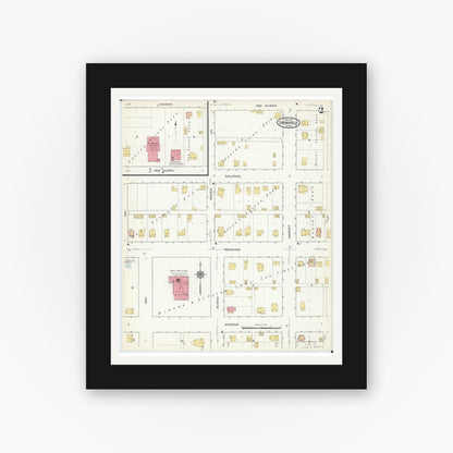 Old map wall art mockup — black gallery frame with white mat — Sanborn Fire Insurance Map from Springfield, Brown County, Minnesota (1917), Sheet #0002