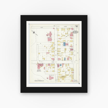 Old map wall art mockup — black gallery frame with white mat — Sanborn Fire Insurance Map from Gallipolis, Gallia County, Ohio (1916), Sheet #0012
