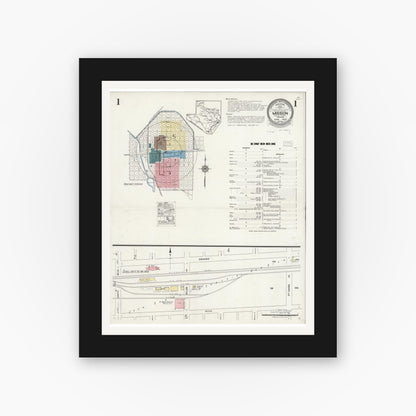 Old map wall art mockup — black gallery frame with white mat — Sanborn Fire Insurance Map from Mission, Hidalgo County, Texas (1925), Sheet #0001