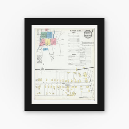 Old map wall art mockup — black gallery frame with white mat — Sanborn Fire Insurance Map from Hempstead, Nassau County, New York (1892) - Complete Map Set
