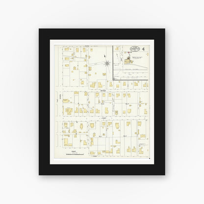Old map wall art mockup — black gallery frame with white mat — Sanborn Fire Insurance Map from Groveton, Trinity County, Texas (1907), Sheet #0004