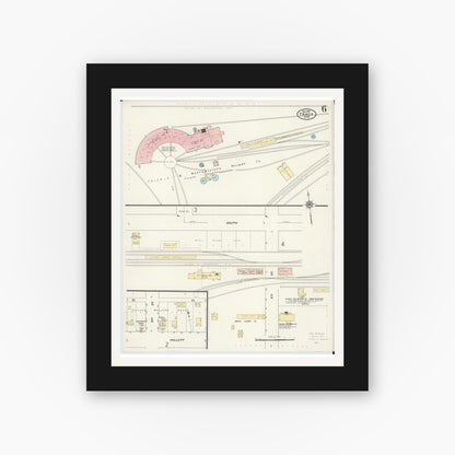 Old map wall art mockup — black gallery frame with white mat — Sanborn Fire Insurance Map from Tracy, Lyon County, Minnesota (1909), Sheet #0006