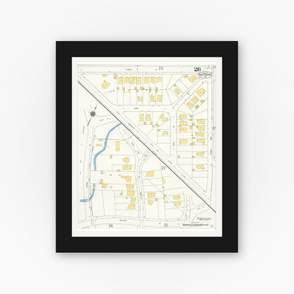 Old map wall art mockup — black gallery frame with white mat — Sanborn Fire Insurance Map from Burlingame, San Mateo County, California (1921), Sheet #0026