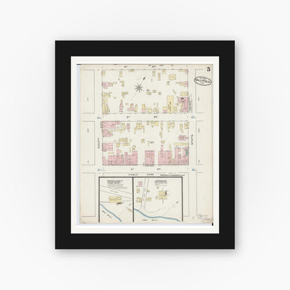 Old map wall art mockup — black gallery frame with white mat — Sanborn Fire Insurance Map from Gallipolis, Gallia County, Ohio (1885), Sheet #0005