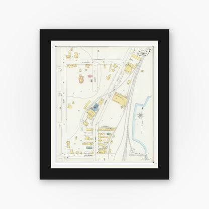 Old map wall art mockup — black gallery frame with white mat — Sanborn Fire Insurance Map from Stillwater, Washington County, Minnesota (1898), Sheet #0007