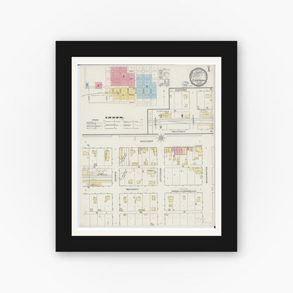 Old map wall art mockup — black gallery frame with white mat — Sanborn Fire Insurance Map from Plainview, Wabasha County, Minnesota (1894) - Complete Map Set