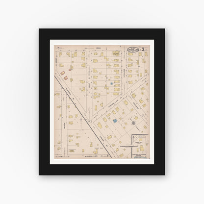 Old map wall art mockup — black gallery frame with white mat — Sanborn Fire Insurance Map from Crystal Lake, McHenry County, Illinois (1921), Sheet #0003