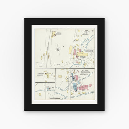 Old map wall art mockup — black gallery frame with white mat — Sanborn Fire Insurance Map from Medway, Norfolk County, Massachusetts (1897), Sheet #0007