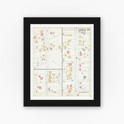 Old map wall art mockup — black gallery frame with white mat — Sanborn Fire Insurance Map from Charlottesville, Independent Cities, Virginia (1902), Sheet #0011