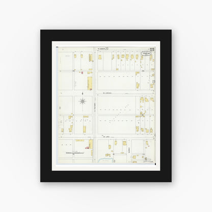 Old map wall art mockup — black gallery frame with white mat — Sanborn Fire Insurance Map from Findlay, Hancock County, Ohio (1901), Sheet #0022
