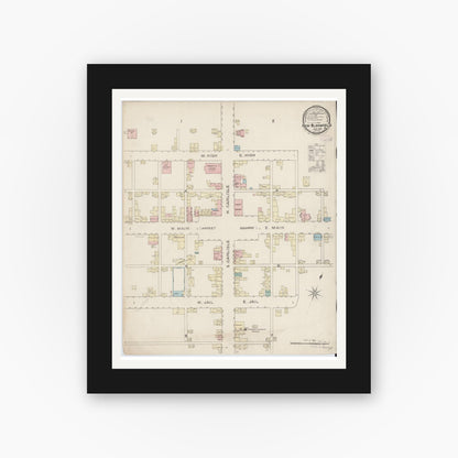 Old map wall art mockup — black gallery frame with white mat — Sanborn Fire Insurance Map from New Bloomfield, Perry County, Pennsylvania (1886), Sheet #0001