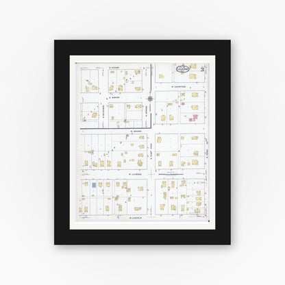 Old map wall art mockup — black gallery frame with white mat — Sanborn Fire Insurance Map from Luverne, Rock County, Minnesota (1921), Sheet #0003