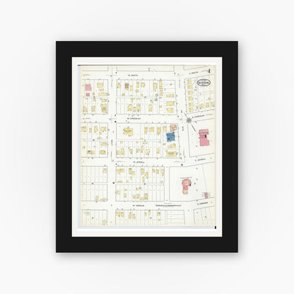 Old map wall art mockup — black gallery frame with white mat — Sanborn Fire Insurance Map from Munising, Alger County, Michigan (1917), Sheet #0004
