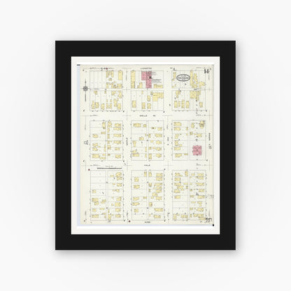 Old map wall art mockup — black gallery frame with white mat — Sanborn Fire Insurance Map from Escanaba, Delta County, Michigan (1913), Sheet #0014