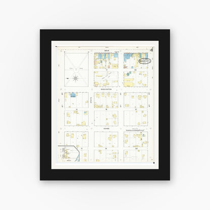 Old map wall art mockup — black gallery frame with white mat — Sanborn Fire Insurance Map from Mason City, Cerro Gordo County, Iowa (1892), Sheet #0004